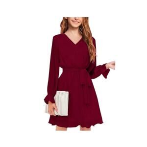 Girls Dresses Long Sleeve Kids Fall Pleated Dress  12 - 13 Years Old